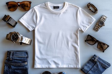 Realistic white Tshirt Flat Lay Mockup created with Generative AI