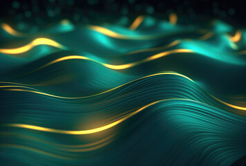 Poster - Abstract Blue Waves with Golden Highlights Background