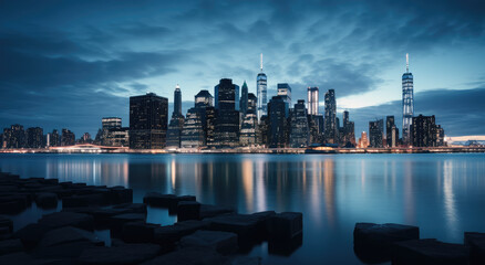 Sticker - Serenity at Dusk: Urban Skyline Reflections