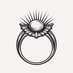 Vintage celestial-inspired ring illustration