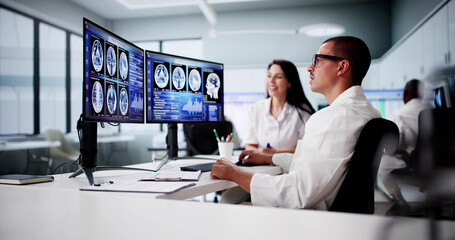 Sticker - Doctors In Clinic Looking At Brain MRI Scan