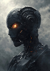 Poster - A robot with glowing eyes and a black body