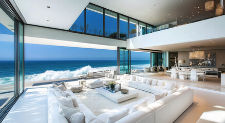 Wall Mural - Stunning ocean view from the large living room of an opulent beachside mansion in Southern California