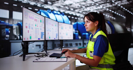 Canvas Print - Engineer Operators Using Scada System