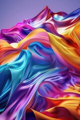 Wall Mural - A colorful piece of fabric with a mountain range in the background. The colors are vibrant and the fabric appears to be flowing, giving the impression of movement. Scene is one of beauty