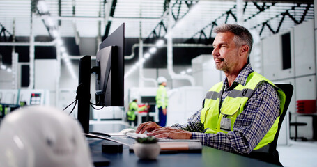 Poster - Engineer Operator At Factory Doing Technology Process