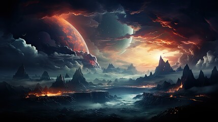 Wall Mural - realistic planetary background outer space galaxy sky nebula imagine stars moonlight fantasy astronomy lanscape 