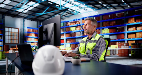Poster - Warehouse Inventory Management On Office Computer