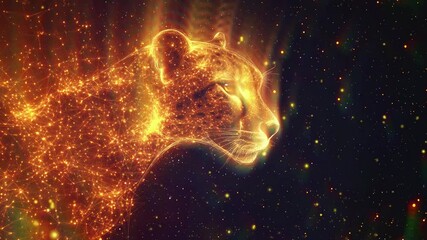 Wall Mural - abstract mash line and point cheetah in flames style on dark background with an inscription. busines