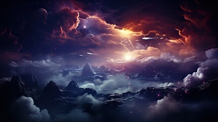 Wall Mural - realistic planetary background outer space galaxy sky nebula imagine stars moonlight fantasy astronomy lanscape 