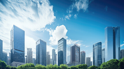 Canvas Print - Modern Urban Skyline Under a Clear Blue Sky