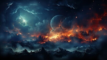 Wall Mural - realistic planetary background outer space galaxy sky nebula imagine stars moonlight fantasy astronomy lanscape 