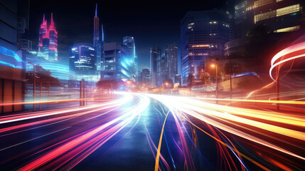 Canvas Print - Vibrant City Nightscape with Light Trails