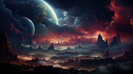 Wall Mural - realistic planetary background outer space galaxy sky nebula imagine stars moonlight fantasy astronomy lanscape 