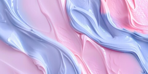 A colorful swirl of pink and blue paint, creating a vibrant and dynamic composition. The contrasting colors and fluid brushstrokes give the impression of movement and energy