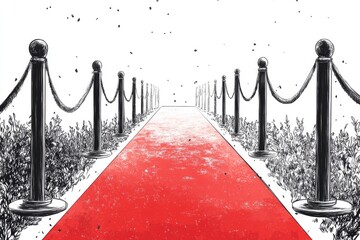 Line art illustration of a red carpet traditionally signifying the path for dignitaries during ceremonies now also embraced by celebrities at formal gatherings