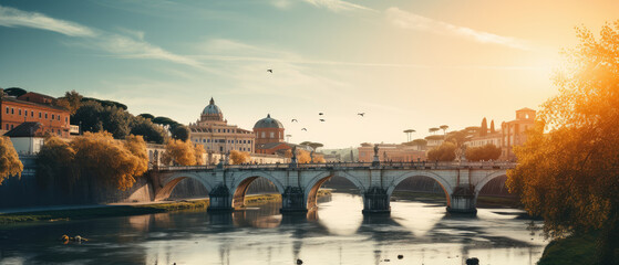 Sticker - Scenic Urban Bridge at Sunset