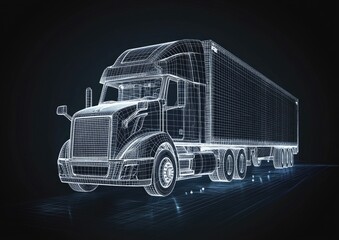 Poster - line art illustration of a truck car presented in a hologram wireframe style elegant design and intr