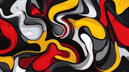 Poster - Abstract line art illustration featuring a design in red yellow black and a variety of gray tones