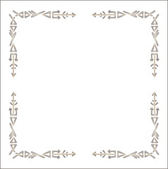 Elegant brown ornamental frame with Viking runes, decorative border, corners for greeting cards, banners, business cards, invitations, menus. Isolated vector illustration.	
