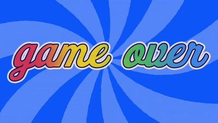 Poster - Animation of rainbow game over text over blue pattern background