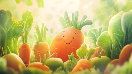 A charming children s book cover about a vegetable adventure, celebrating the importance of vegetarianism through a playful and engaging story