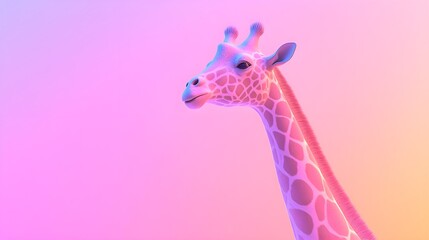 The 3D figure of a giraffe with a long neck is set on a pastel gradient, capturing its gentle presence in the zoo, designed in a sleek and modern style 