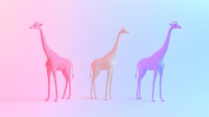 The 3D figure of a giraffe with a long neck is set on a pastel gradient, capturing its gentle presence in the zoo, designed in a sleek and modern style 