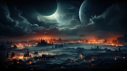 Wall Mural - realistic planetary background outer space galaxy sky nebula imagine stars moonlight fantasy astronomy lanscape 