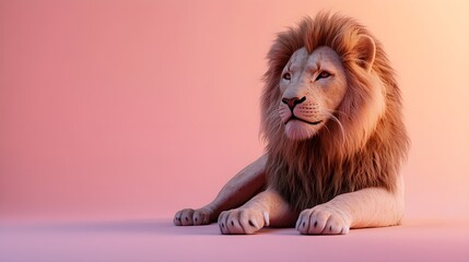 a 3d lion in a majestic pose, placed against a soft pastel background, symbolizing strength and lead