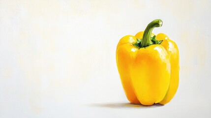 Wall Mural - Oil painting depicting a yellow pepper on a white background representing a vibrant ingredient commonly used in cooking to add spice and flavor