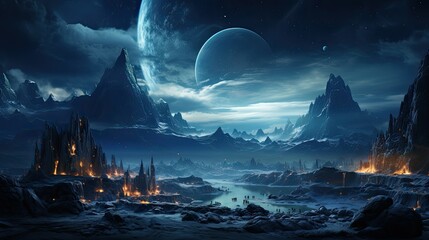 Wall Mural - a dramatic night breathtaking sky view of a scattered vibrant star and clouds forming nebula showcasing swirling of gas and dust