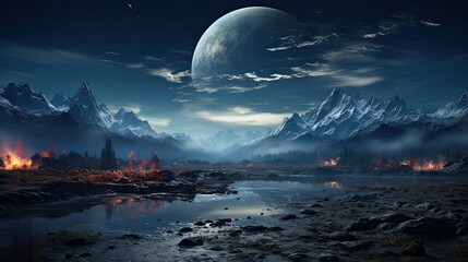 Wall Mural - a dramatic night breathtaking sky view of a scattered vibrant star and clouds forming nebula showcasing swirling of gas and dust