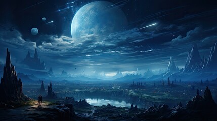 Wall Mural - a dramatic night breathtaking sky view of a scattered vibrant star and clouds forming nebula showcasing swirling of gas and dust