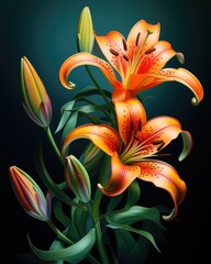 Wall Mural - Orange lilies against a dark background