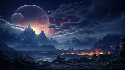 Wall Mural - a dramatic night breathtaking sky view of a scattered vibrant star and clouds forming nebula showcasing swirling of gas and dust