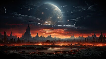 Wall Mural - a dramatic night breathtaking sky view of a scattered vibrant star and clouds forming nebula showcasing swirling of gas and dust