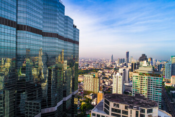 Aerial view modern architecture office building cityscape Sathorn district downtown Bangkok