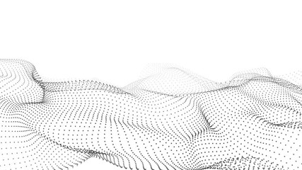 Poster - Dynamic wave with many dots. Abstract motion background of colored dots. Technology or science. 3d rendering Seamless loop. 4K	
