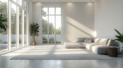 Poster - Living room design, there are simple walls, simple home, minimalist interior design style, living room atmospheric. Generative AI.