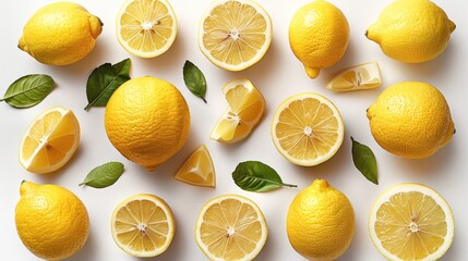 Wall Mural - Lemon set isolated on white. Whole fruit and a half of lemons on white background. With clipping path. Generative AI.