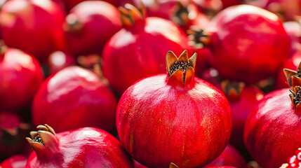 Wall Mural - Many fresh ripe pomegranates as background, closeup  