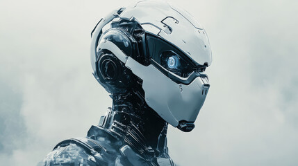 Poster - A robot with a blue eye and a white helmet