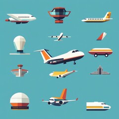 Wall Mural - A collection of flat design airport icons.