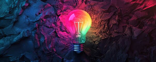 Wall Mural - Colorful light bulb with rainbow glow against