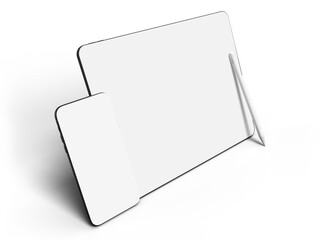 Canvas Print - modern digital tablet, smartphone empty screen with keyboard and pen. mockup template for presentati