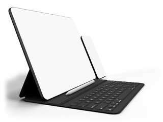 Canvas Print - modern digital tablet, smartphone empty screen with keyboard and pen. mockup template for presentati