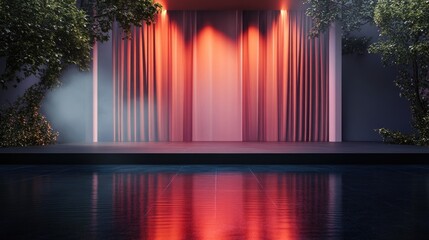 Poster - 3D stage reflecting on water digital rendering