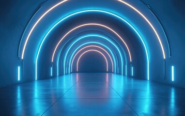 Poster - Futuristic architectural background featuring a glowing arched interior in 3D render
