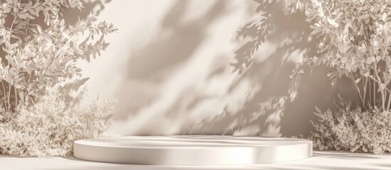 Aufkleber - Subtle architectural botanical backdrop with wall shadow modern frame cover card postcard Display podium stand on soft light background for premium product 3D render